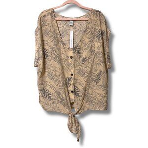 NWT NYCC New York Clothing Co Tropical Tie-Front Blouse 3X Rayon Resort Top